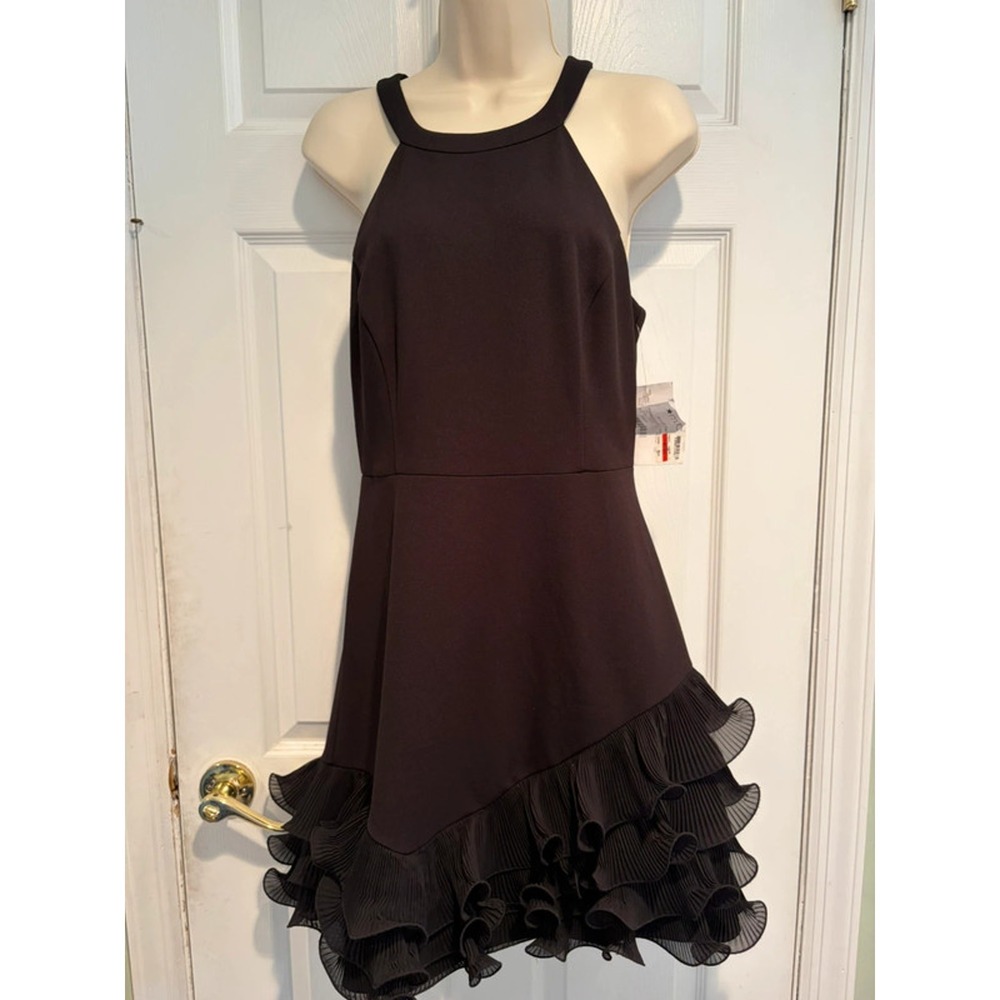 GUESS Womens Black Asymmetrical Tier Ruffle Hem Cocktail Dress GDLP3070 Sz 8 NWT